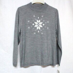 Allison Daley Women's Large Long Sleeve Grey Snowflake Sweater With Sequins